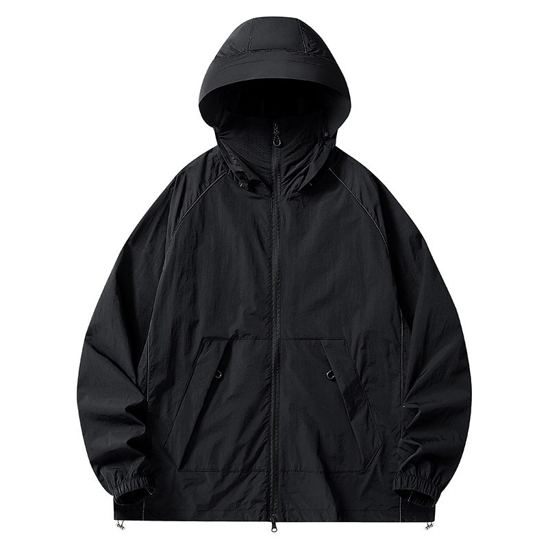 Herren Leichte wind- und wasserabweisende Kapuzenjacke mit Mesh‑Futter, Raglanärmeln & verstellbarem Saum Nord Taschen
