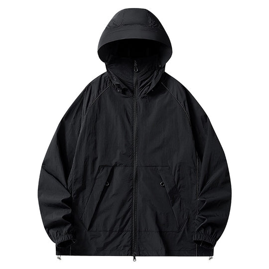 Herren Leichte wind- und wasserabweisende Kapuzenjacke mit Mesh‑Futter, Raglanärmeln & verstellbarem Saum Nord Taschen