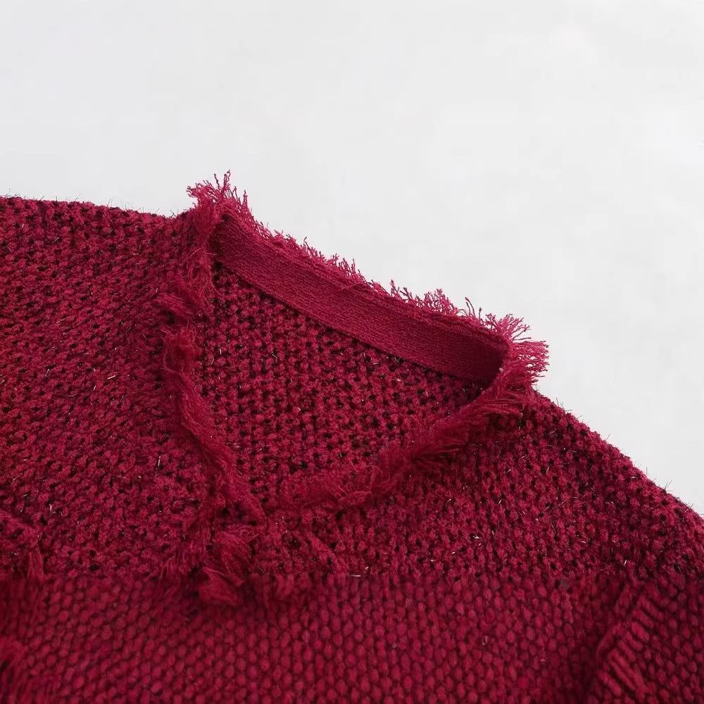 Damen kurze Bouclé‑Tweed‑Jacke mit Fransenbesatz, aufgesetzten Pattentaschen und Rundhalsausschnitt Nord Taschen
