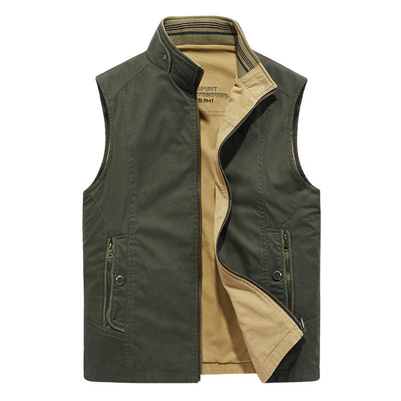 Herren Outdoor-Canvasweste mit verstärkten Taschen, Stehkragen und weichem Baumwollfutter Nord Taschen