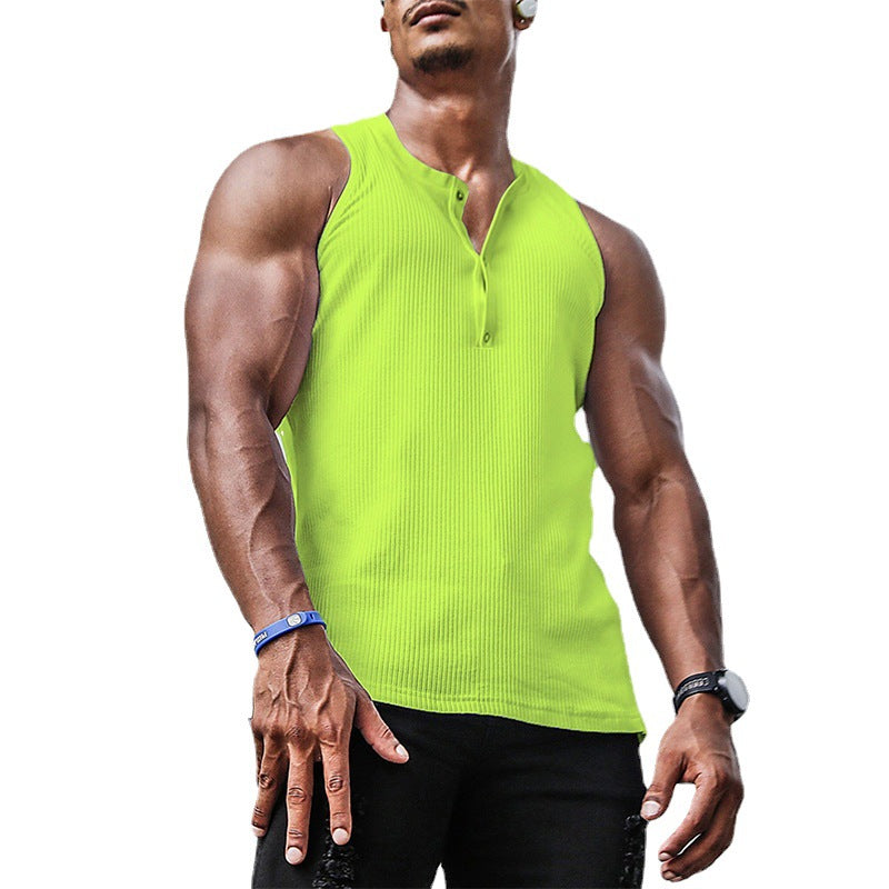 Herren Ärmelloses Sport-Tanktop mit Knopfleiste und atmungsaktivem GewNord Taschene