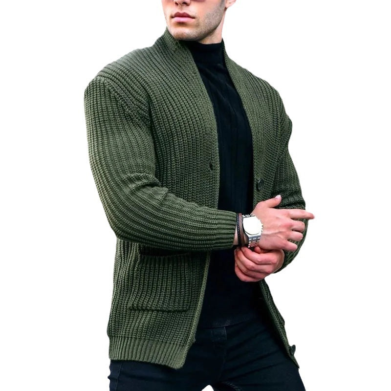 Herren Grobstrick-Cardigan mit Schalkragen und aufgesetzten Taschen Nord Taschen