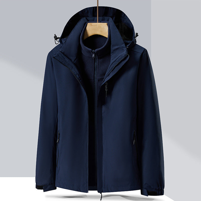 Herren zweilagige Softshell-Regenjacke mit abnehmbarem Fleece‑Innenlayer und verstellbarer Kapuze Nord Taschen