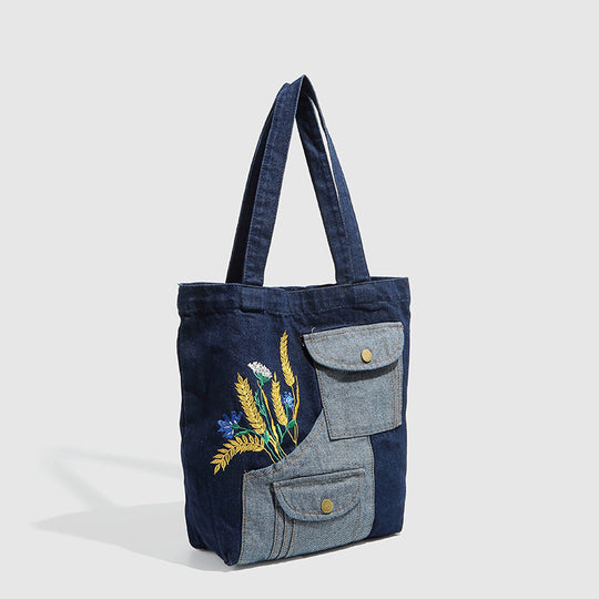 Damen Einkaufstasche mit floralem Stickmotiv und praktischen Außentaschen Nord Taschen