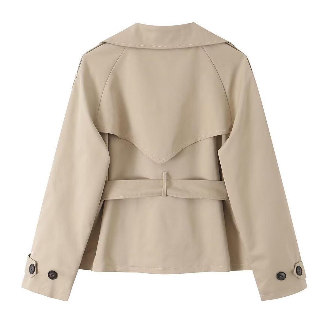 Damen Kurzer Taillierter Trench‑Blouson mit Kapuzenkragen, Schleifenbindegürtel und Raglanärmeln Nord Taschen