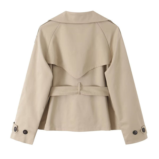 Damen Kurzer Taillierter Trench‑Blouson mit Kapuzenkragen, Schleifenbindegürtel und Raglanärmeln Nord Taschen