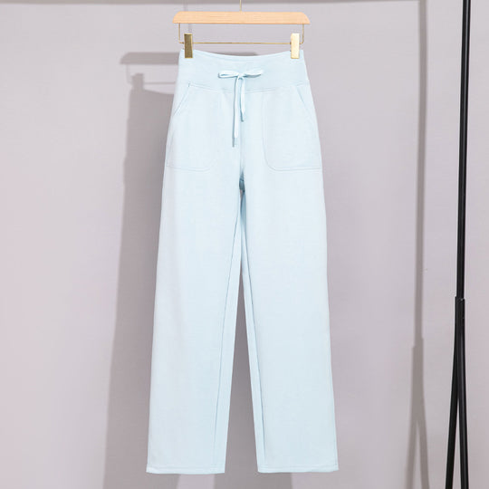 Damen Breite Baumwoll-Frottee-Loungehose mit hohem Bund und Tunnelzug Nord Taschen
