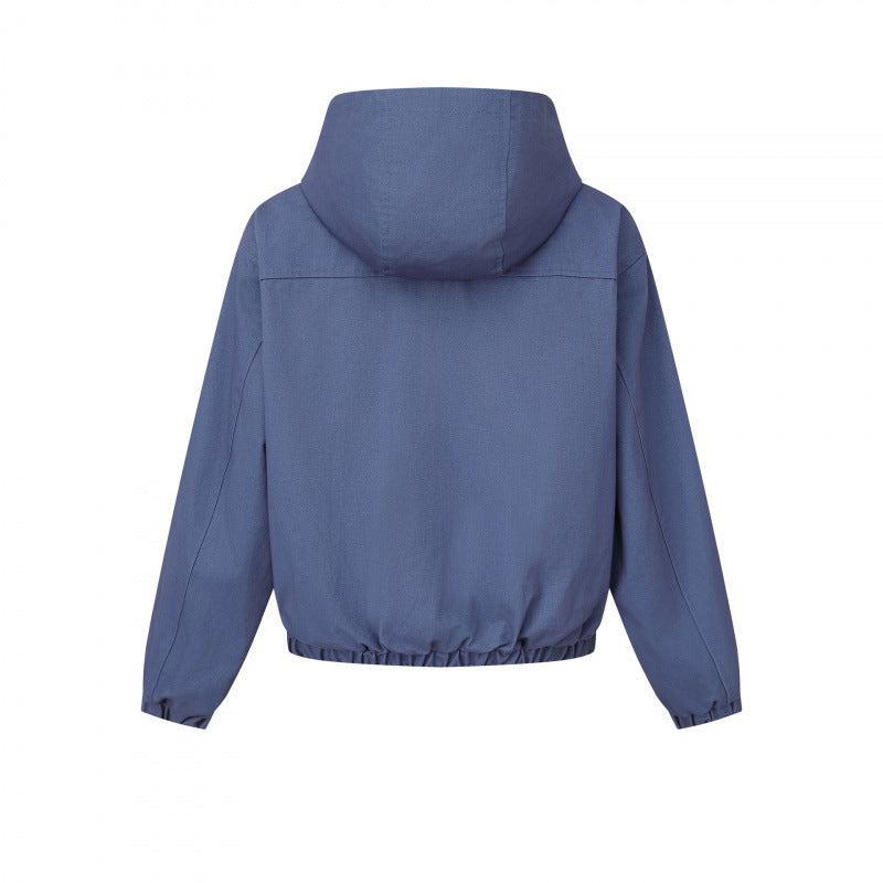 Damen Kurz geschnittene Kapuzen-Blousonjacke mit strukturiertem Gewebe, Pattentaschen und elastischem Saum Nord Taschen