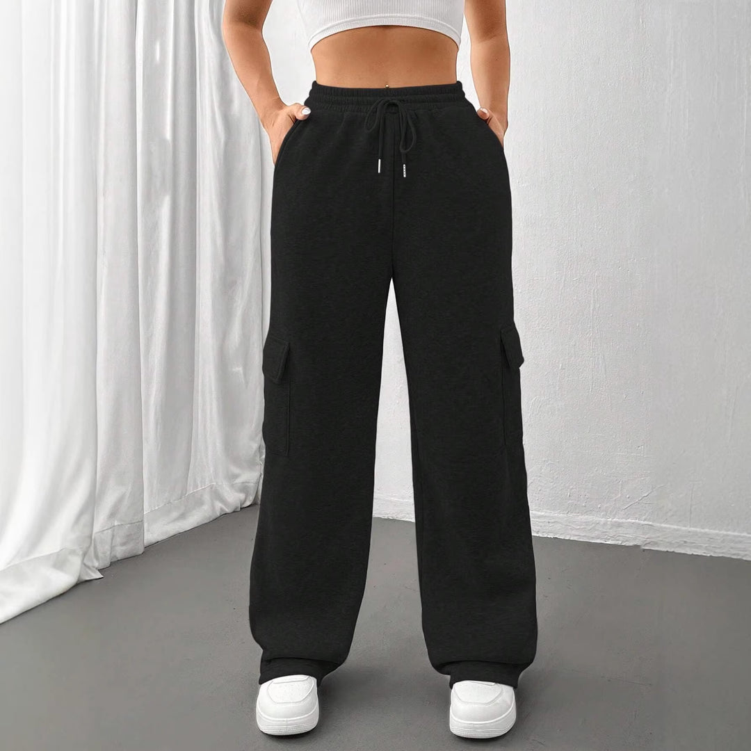 Damen Cargo-Jogginghose mit hohem Elastikbund, Kordelzug und weitem Bein Nord Taschen