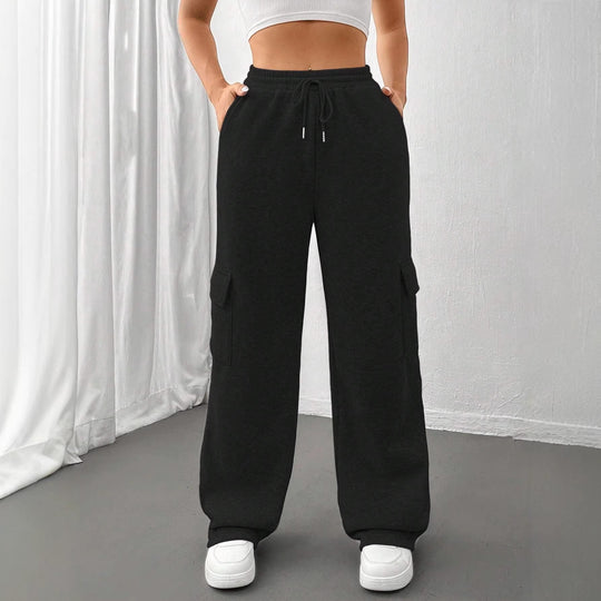 Damen Cargo-Jogginghose mit hohem Elastikbund, Kordelzug und weitem Bein Nord Taschen