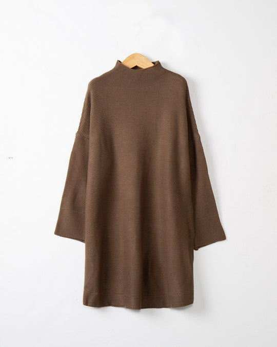 Damen Oversize Strick-Tunika mit kurzem Stehkragen und überschnittener Schulter Nord Taschen