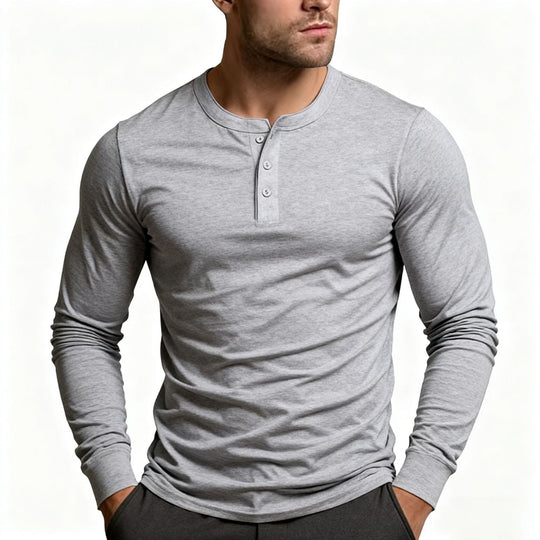 Herren Langarm-Henley-Shirt mit klassischem Knopfdetail und körpernaher Passform