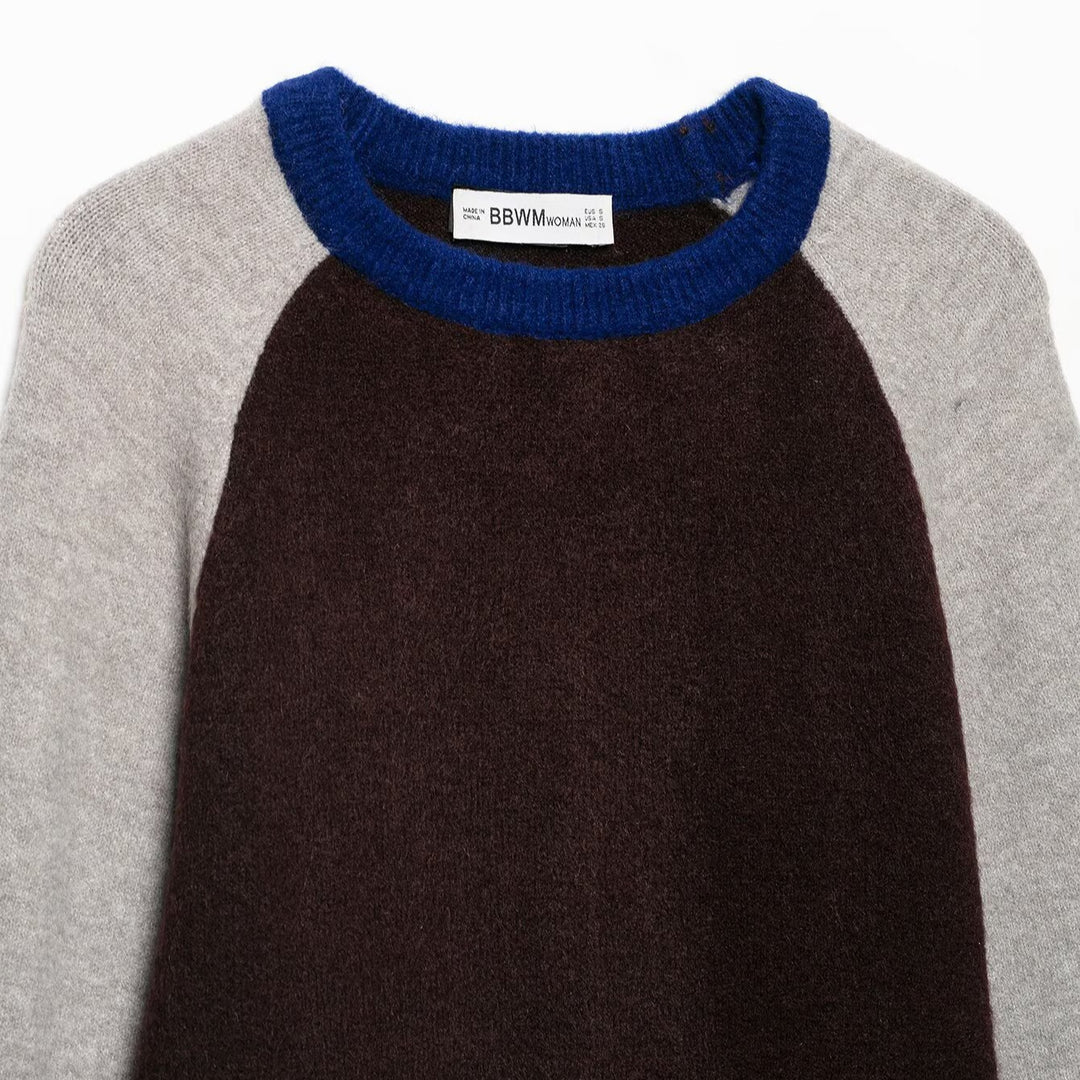 Damen Farbblock-Rundhals-Pullover mit Raglanärmeln Nord Taschen