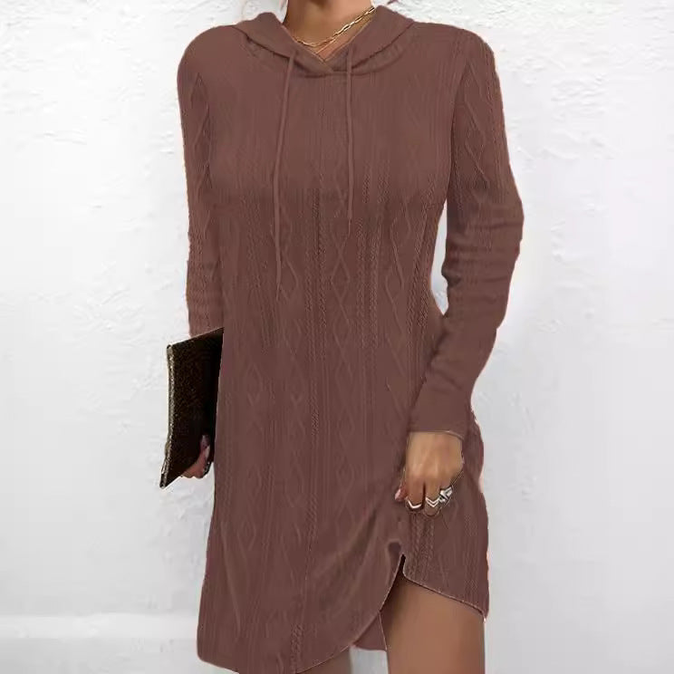 Damen Lässiges Strickkleid mit Kapuze Nord Taschen
