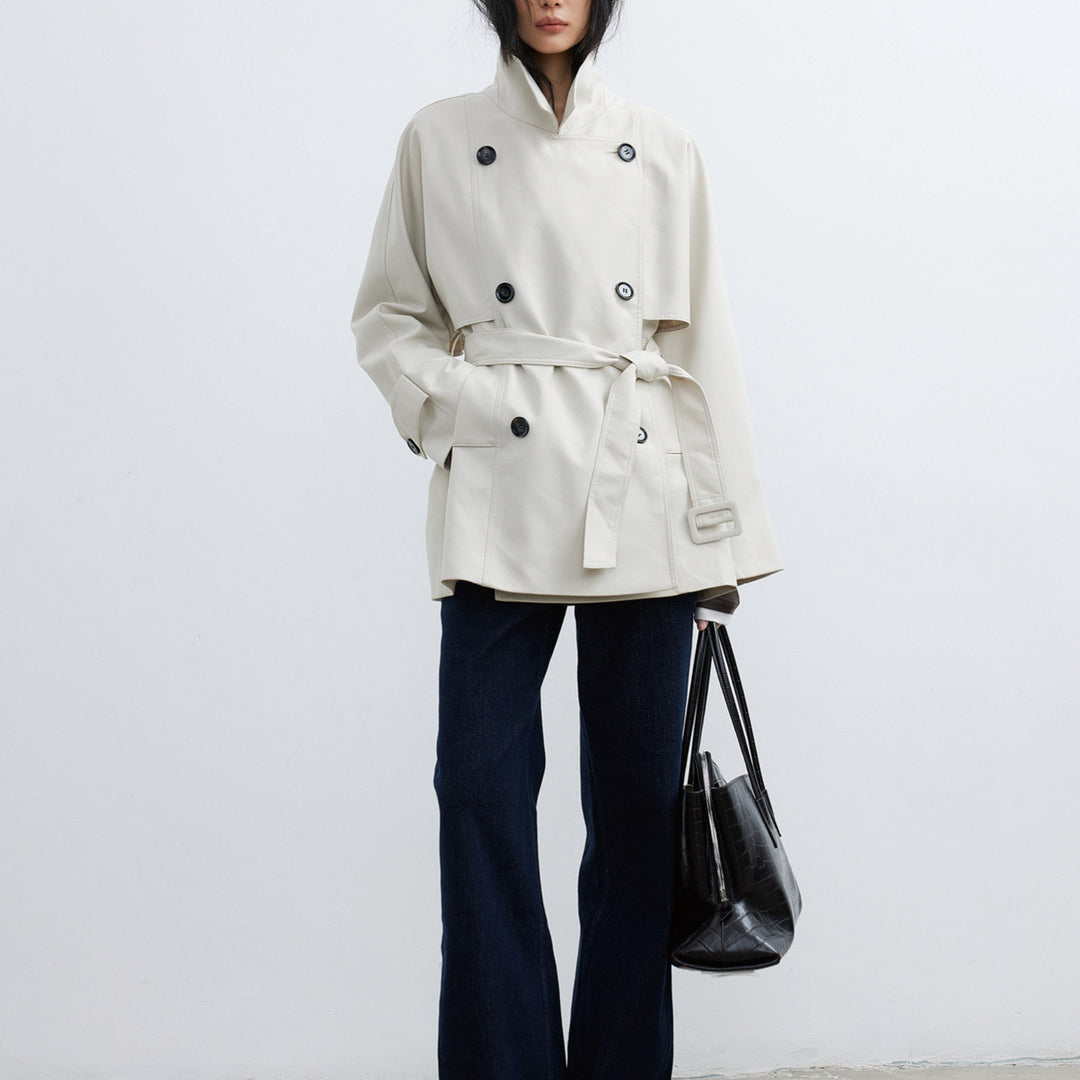 Damen Modischer Trenchcoat mit Taillengürtel und großen Taschen Nord Taschen