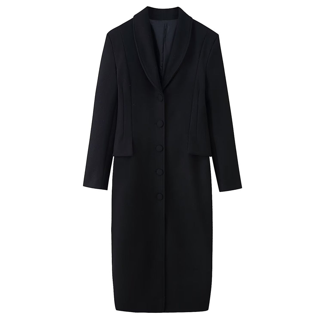 Damen Langer Wollmixmantel mit Schalkragen und taillierter Silhouette Nord Taschen
