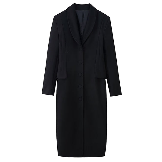 Damen Langer Wollmixmantel mit Schalkragen und taillierter Silhouette Nord Taschen