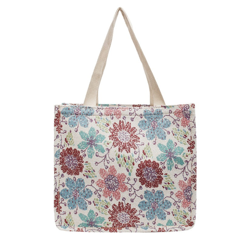 Damen Jute-Tragetasche mit floralem Design und praktischen Griffen Nord Taschen