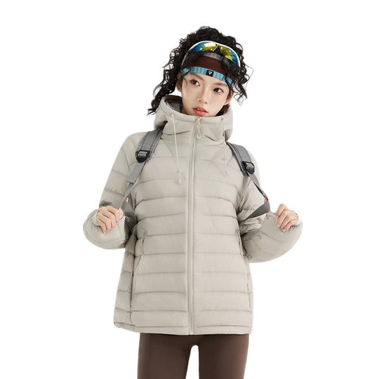 Damen Ultraleichte gesteppte Thermokapuzenjacke mit Horizontalsteppung und Reißverschlusstaschen Nord Taschen