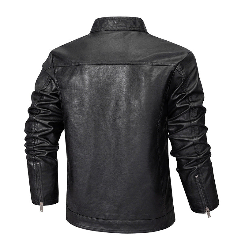 Herren Slim-Fit Kunstleder-Reißverschlussjacke mit Stehkragen und Nahtpaneelen Nord Taschen