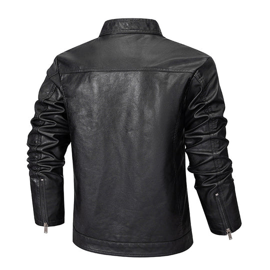 Herren Slim-Fit Kunstleder-Reißverschlussjacke mit Stehkragen und Nahtpaneelen Nord Taschen