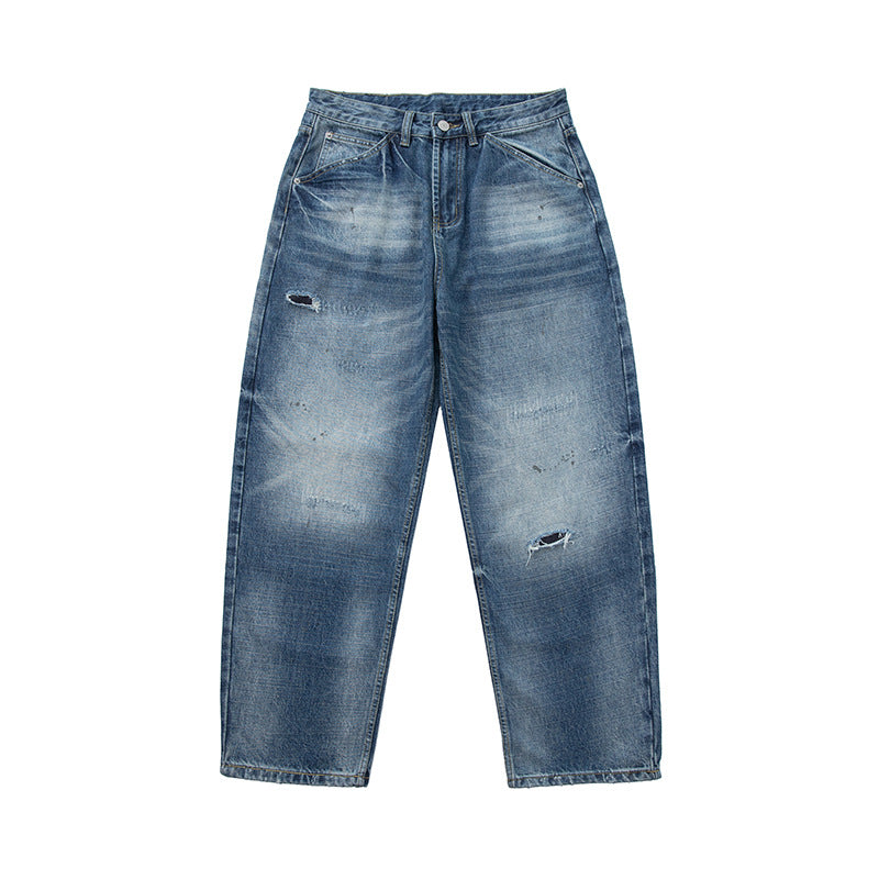 Damen locker geschnittene hochtaillierte Jeans im Used-Look mit ausgefransten Details und Ziernähten Nord Taschen