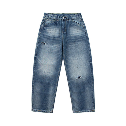 Damen locker geschnittene hochtaillierte Jeans im Used-Look mit ausgefransten Details und Ziernähten Nord Taschen