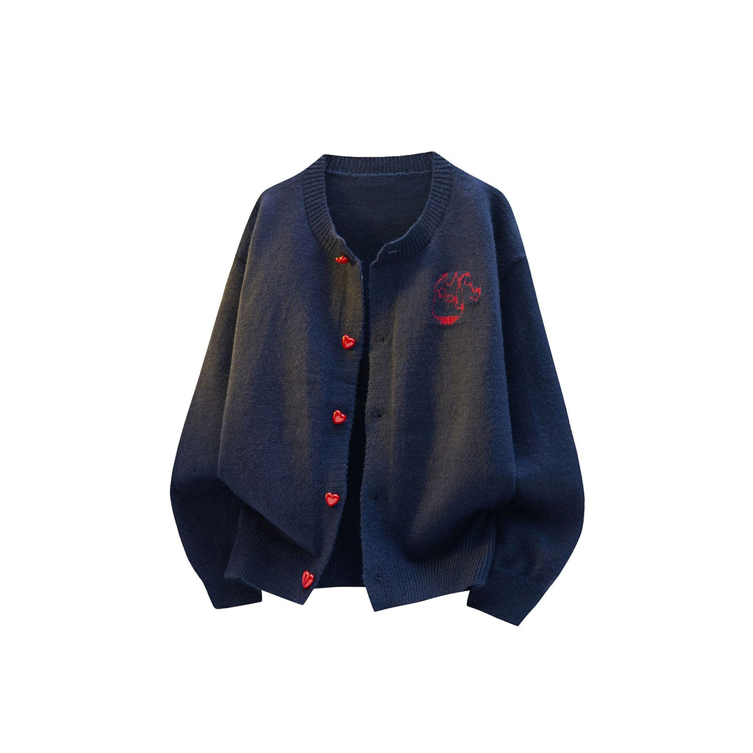 Damen Kuscheliger Grobstrick Cardigan mit Herz-Knöpfen Nord Taschen
