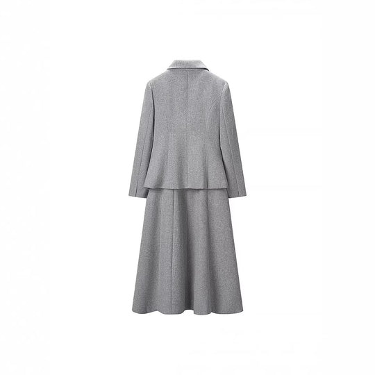 Damen Zweiteiliges Bouclé-Set Taillierter Peplum-Blazer und A-Linien-Midirock Nord Taschen
