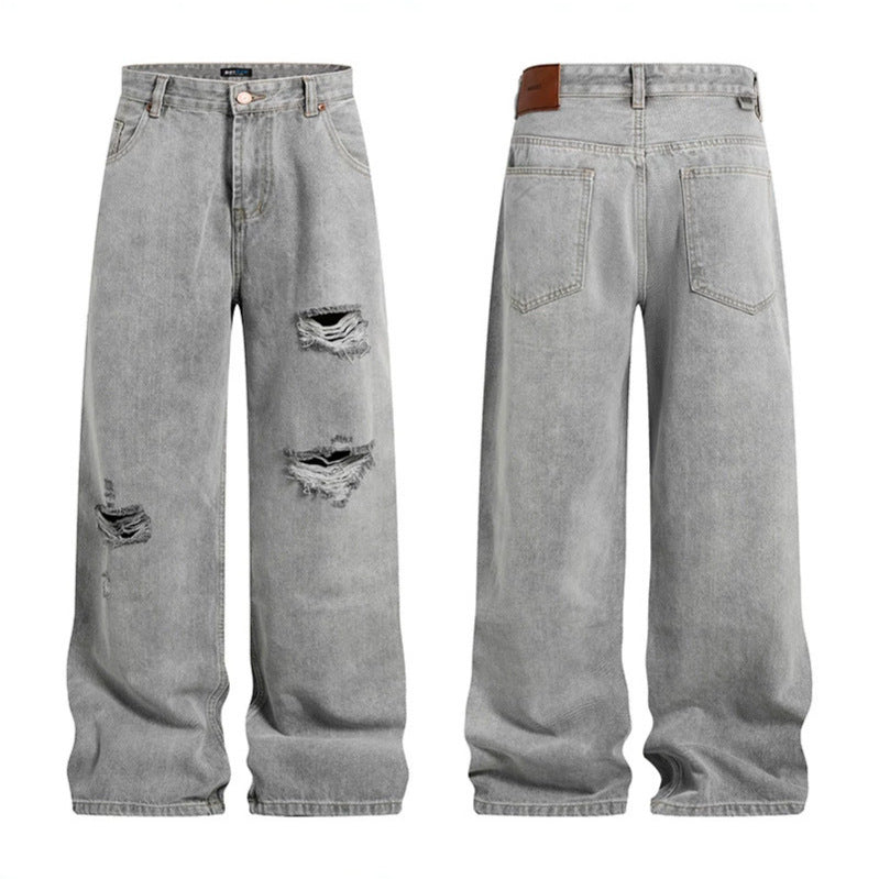 Damen Weite hochgeschnittene Jeans im Palazzoschnitt mit Destroyed-Details Nord Taschen
