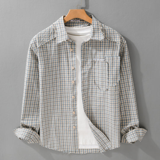 Herren Karo-Overshirt mit fransigem Saum, Brusttasche und Relaxed-Fit Nord Taschen