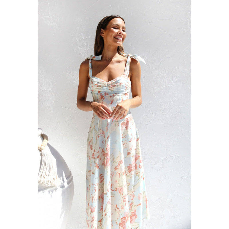 Damen Sommerliches Maxikleid mit verstellbaren Trägern und Raffungen