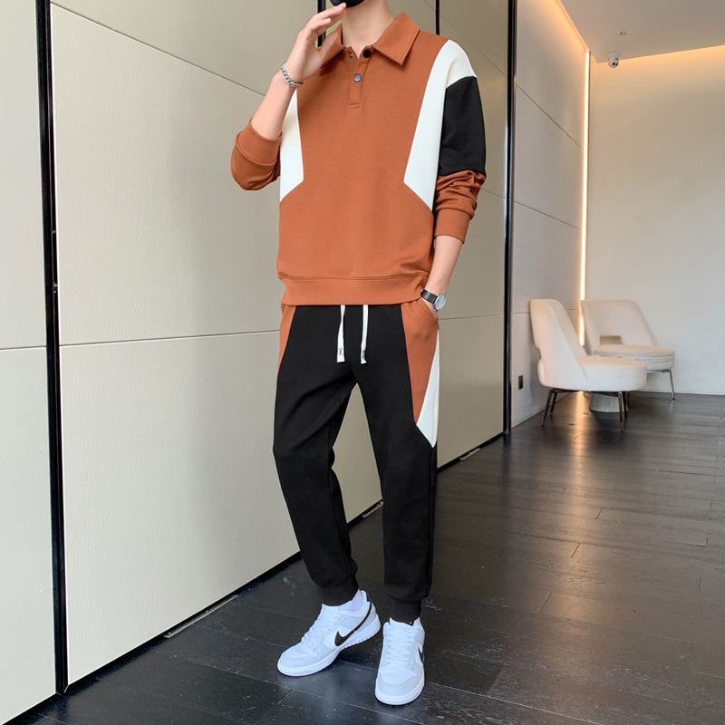 Herren Zweiteiliges Colorblock-Trainingsset mit Polokragen & konischer Jogginghose Nord Taschen