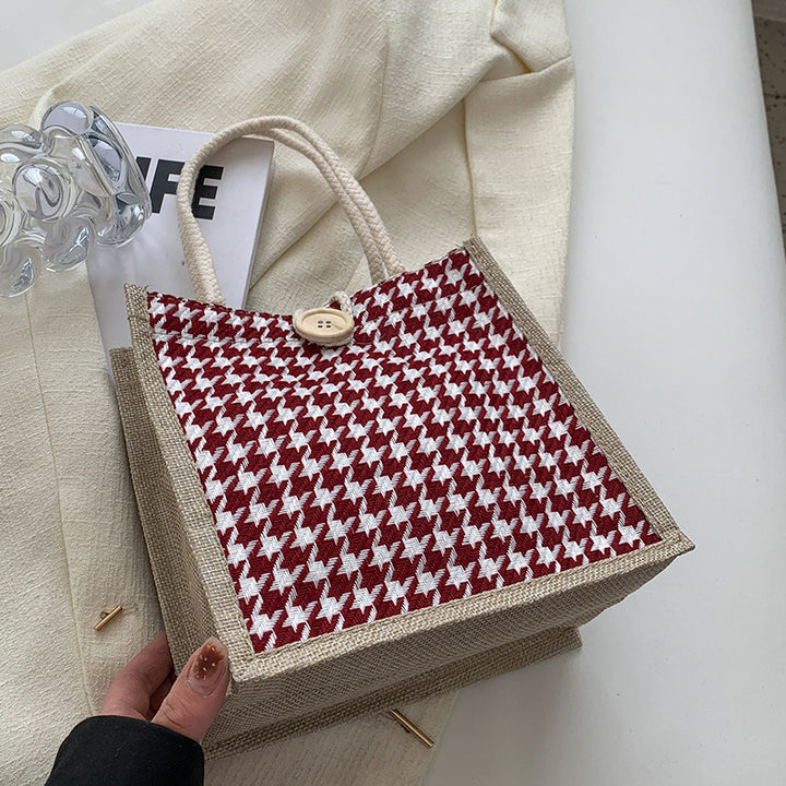 Damen Jute-Bag im klassischen Hahnentrittmuster Nord Taschen