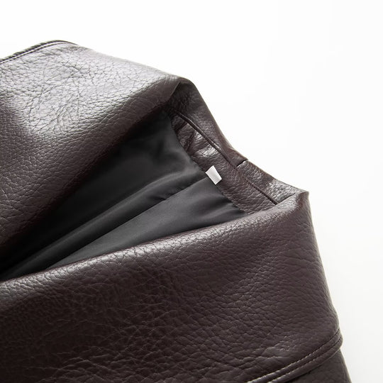 Damen Kurzgeschnittene Wickeljacke aus Lederoptik mit großem Schalkragen und Taillengürtel Nord Taschen