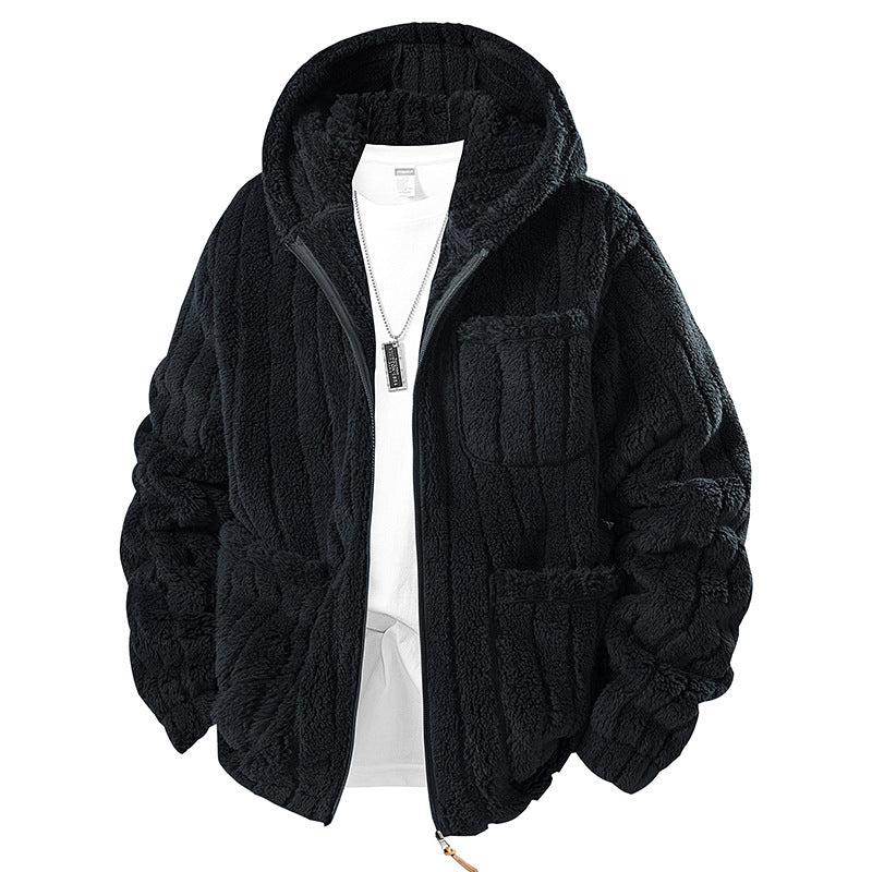 Herren Kapuzen-Fleecejacke aus Teddyfleece mit durchgehendem Reißverschluss und Mehrfachtaschen Nord Taschen
