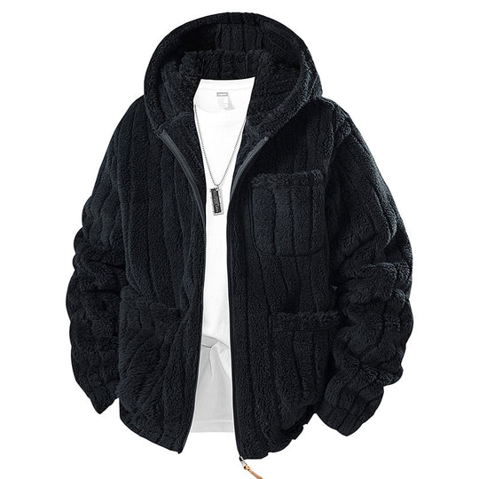 Herren Kapuzen-Fleecejacke aus Teddyfleece mit durchgehendem Reißverschluss und Mehrfachtaschen Nord Taschen