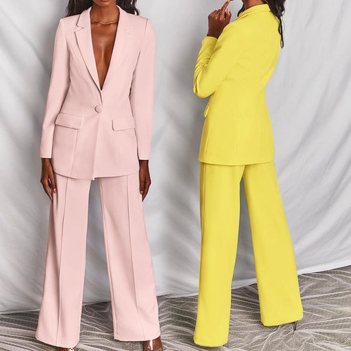 Damen Eleganter Zweiteiliger Anzug mit tailliertem Longblazer und weitem Bügelfalten-Hosenbein Nord Taschen