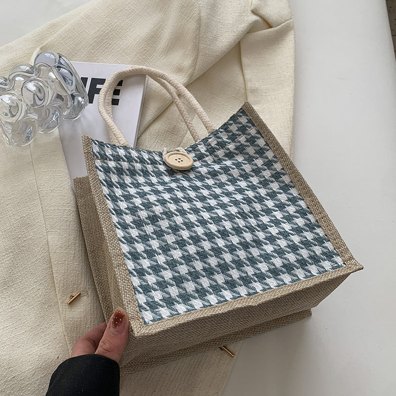 Damen Jute-Bag im klassischen Hahnentrittmuster Nord Taschen