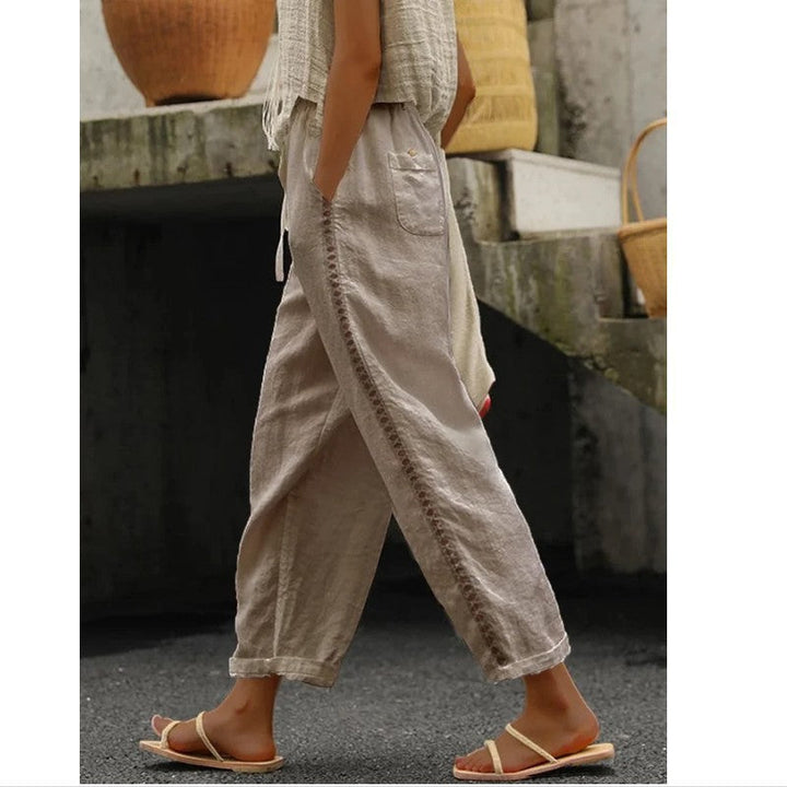 Damen Leichte Leinenhose mit seitlichen Knopfdetails