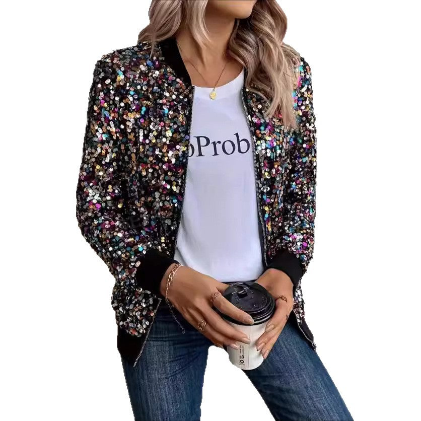 Damen Funktionsjacke mit glitzerndem Paillettendesign und bequemen Bündchen