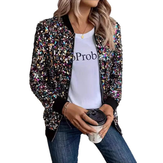 Damen Funktionsjacke mit glitzerndem Paillettendesign und bequemen Bündchen