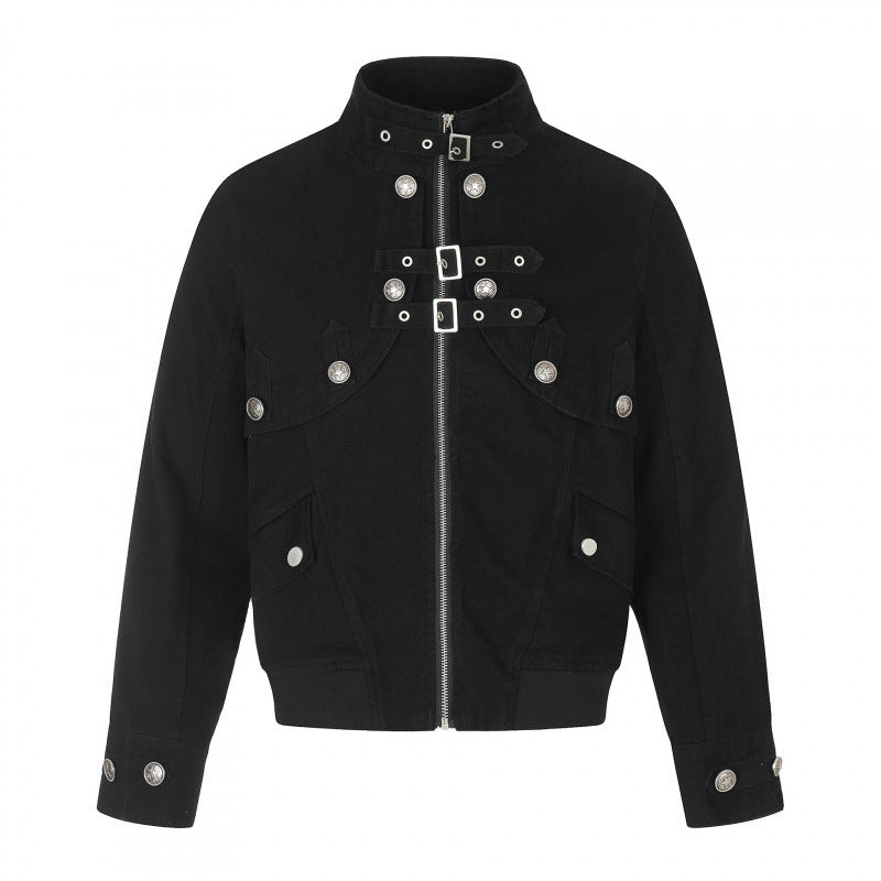 Damen Kurz geschnittene Bomberjacke mit hohem Stehkragen, Zierriemen und Pattentaschen Nord Taschen