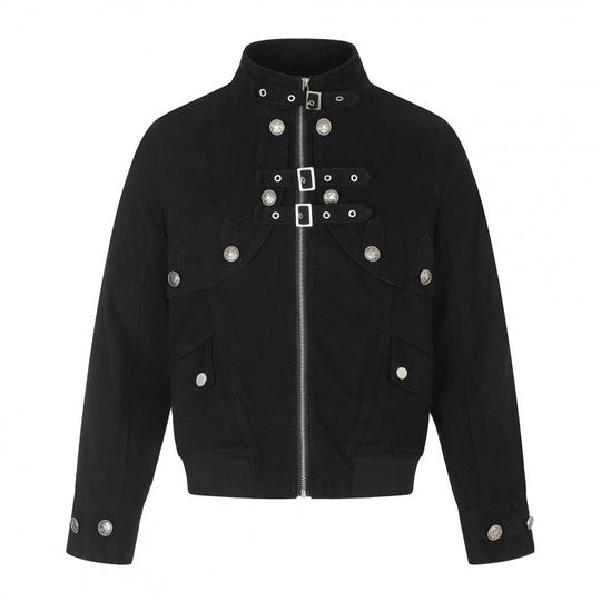 Damen Kurz geschnittene Bomberjacke mit hohem Stehkragen, Zierriemen und Pattentaschen Nord Taschen