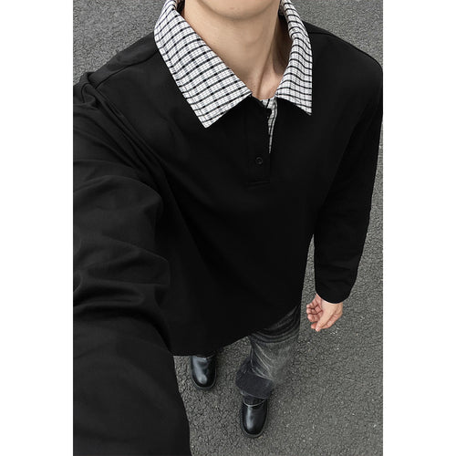Herren Langarm-Poloshirt mit kontrastkariertem Hemdkragen Nord Taschen