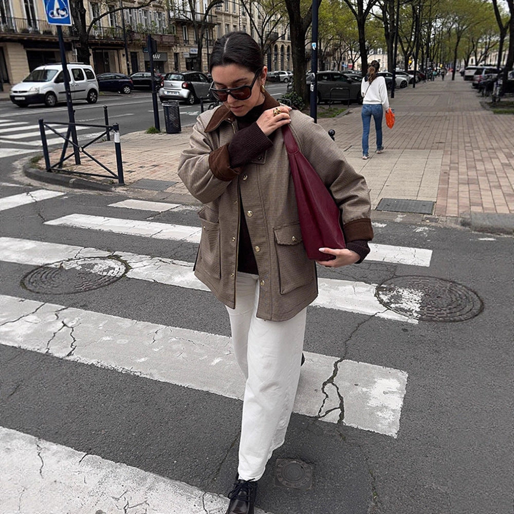 Damen Oversize-Fieldjacke mit Samtkragen und großen Pattentaschen Nord Taschen