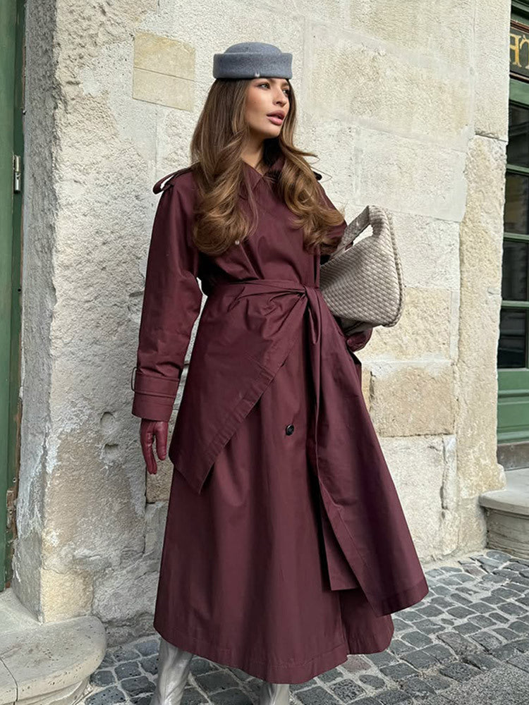 Damen Midilanger Trenchcoat mit ponchoartigem Cape-Überwurf & kastiger Silhouette Nord Taschen