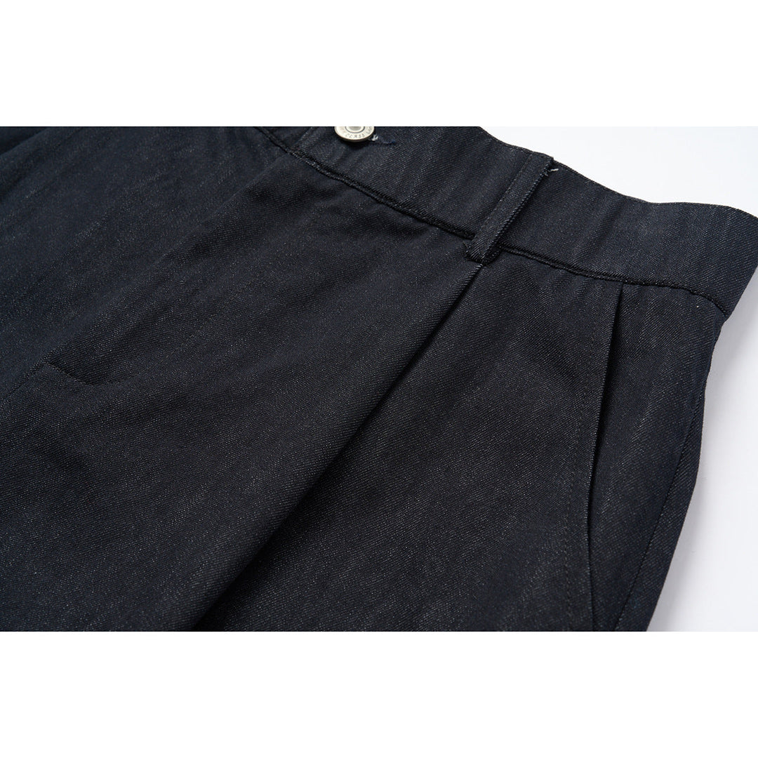 Damen Hochtaillierte weite Culotte-Hose aus Denim‑Mix mit Bundfalten und Knopfverschluss Nord Taschen