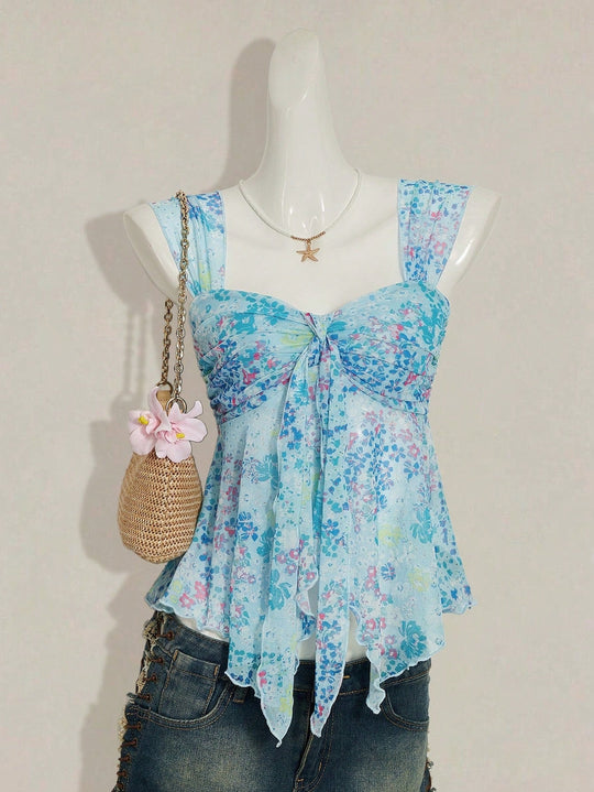 Damen charmante Bluse mit auffälligem V-Ausschnitt und verspieltem Design