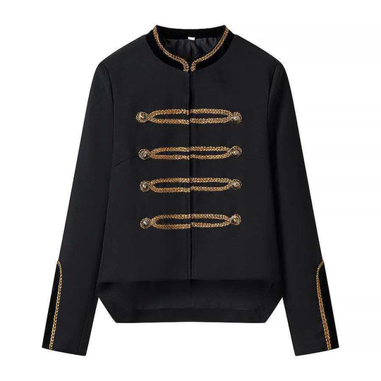 Damen Cropped-Militärjacke mit Zierkordel und Samtkragen Nord Taschen